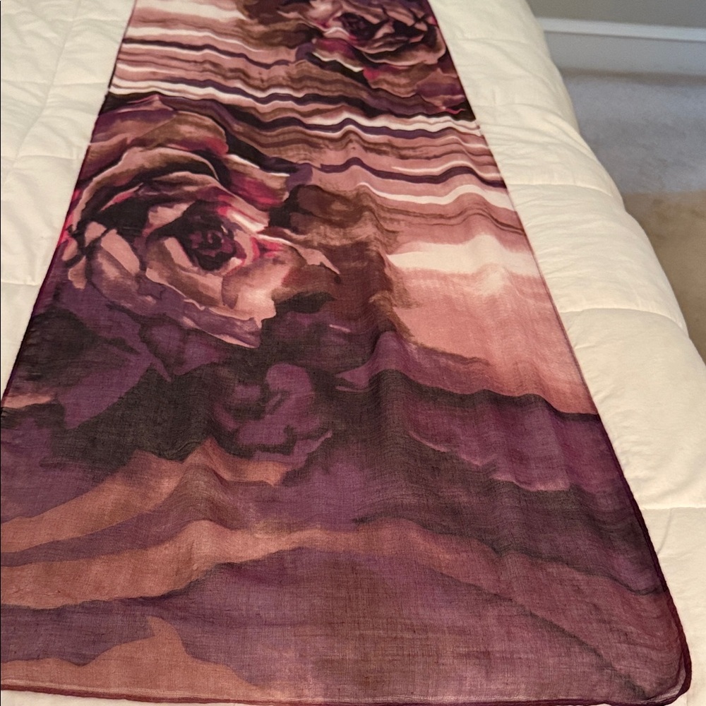 Elegant Floral Scarf in Purple and Black